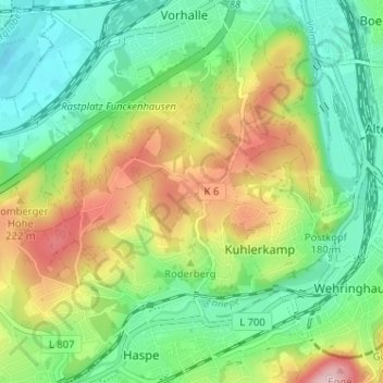 Mapa topográfico Tücking, altitud, relieve