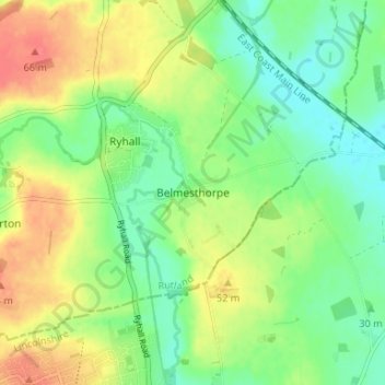 Mapa topográfico Belmesthorpe, altitud, relieve