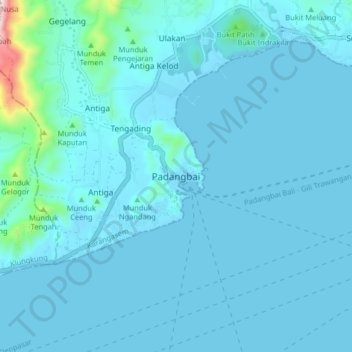 Mapa topográfico Padangbai, altitud, relieve