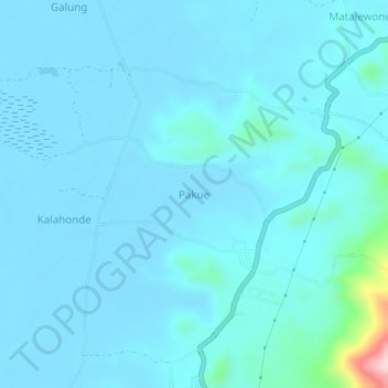 Mapa topográfico Pakue, altitud, relieve
