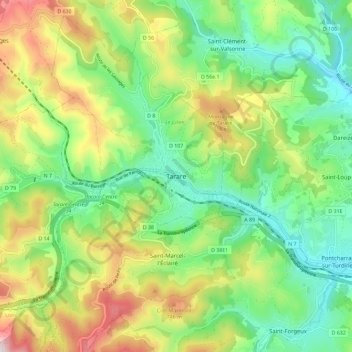 Mapa topográfico Tarare, altitud, relieve