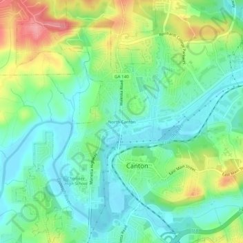 Mapa topográfico North Canton, altitud, relieve