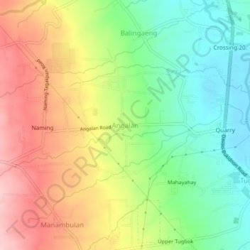 Mapa topográfico Angalan, altitud, relieve