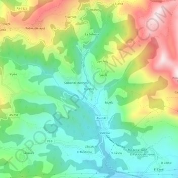 Mapa topográfico Borines, altitud, relieve