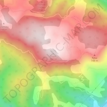 Mapa topográfico Лорет, altitud, relieve