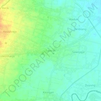 Mapa topográfico Takeran, altitud, relieve