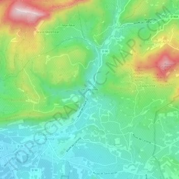 Mapa topográfico Les Cascades, altitud, relieve
