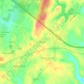 Mapa topográfico Dayton Spur, altitud, relieve