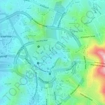 Mapa topográfico Al Marwah, altitud, relieve
