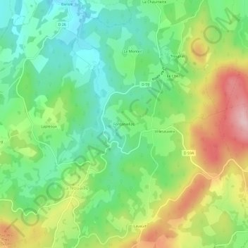 Mapa topográfico Fontaniellas, altitud, relieve