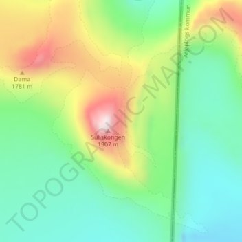Mapa topográfico Suliskongen, altitud, relieve