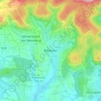 Mapa topográfico Rietenau, altitud, relieve
