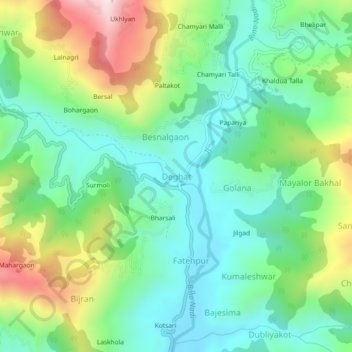 Mapa topográfico Deghat, altitud, relieve
