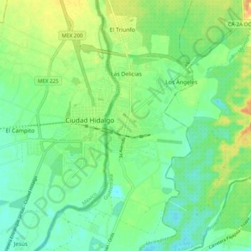Mapa topográfico Ciudad Tecún Umán, altitud, relieve