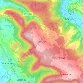 Mapa topográfico Tennach, altitud, relieve