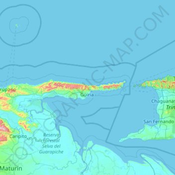 Mapa topográfico Península de Paria, altitud, relieve