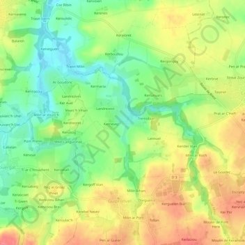 Mapa topográfico Keronvel, altitud, relieve