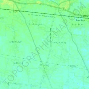 Mapa topográfico Karangbokeng, altitud, relieve