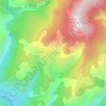 Mapa topográfico Bouchanières, altitud, relieve