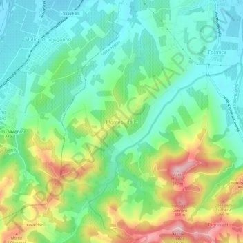 Mapa topográfico Montebudello, altitud, relieve