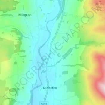 Mapa topográfico Middleton Hall, altitud, relieve