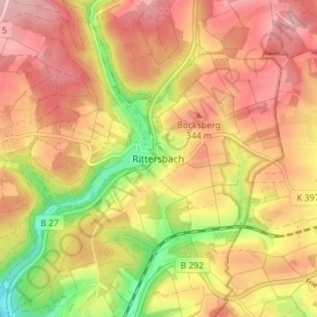 Mapa topográfico Rittersbach, altitud, relieve