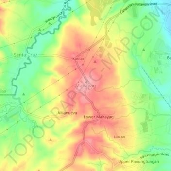 Mapa topográfico Mahayag, altitud, relieve