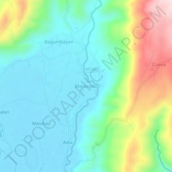 Mapa topográfico Macasipac, altitud, relieve