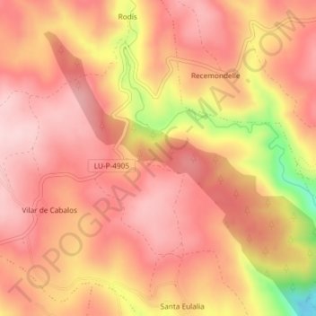 Mapa topográfico Coto de Ceduras, altitud, relieve