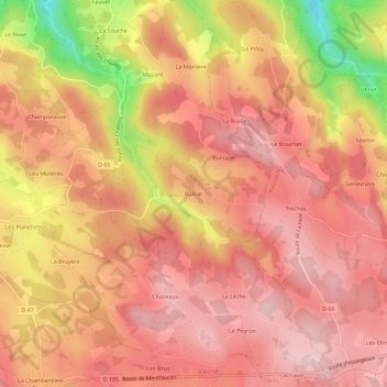 Mapa topográfico Buniat, altitud, relieve