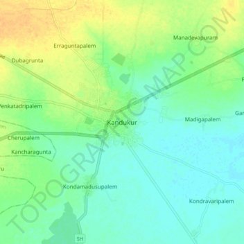 Mapa topográfico Kandukur, altitud, relieve