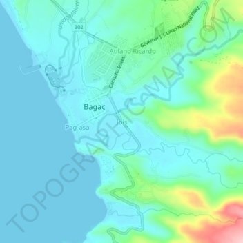 Mapa topográfico Ibis, altitud, relieve