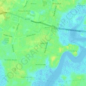 Mapa topográfico Welwood, altitud, relieve