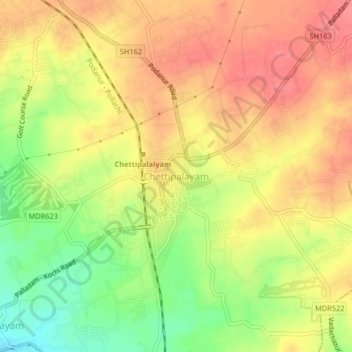 Mapa topográfico Chettipalayam, altitud, relieve