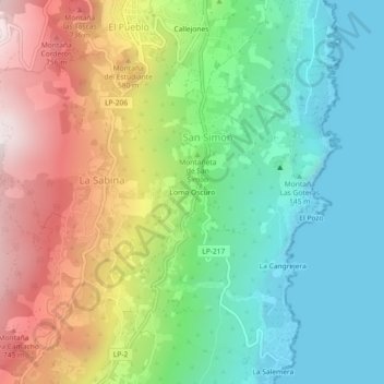 Mapa topográfico Lomo Oscuro, altitud, relieve
