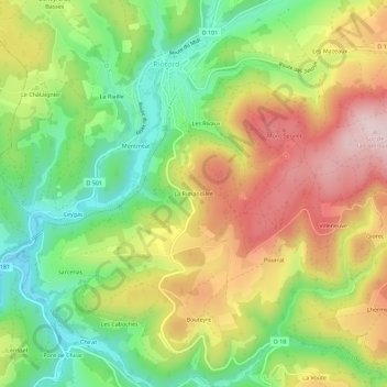 Mapa topográfico La Rimandière, altitud, relieve