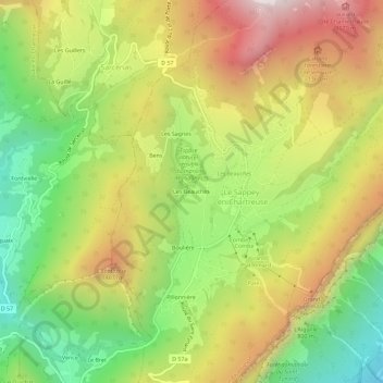 Mapa topográfico Les Beauches, altitud, relieve