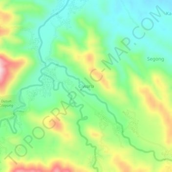 Mapa topográfico Ciwaru, altitud, relieve
