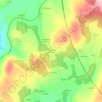 Mapa topográfico A Bugalleira de Arriba, altitud, relieve
