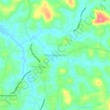Mapa topográfico Perumpanachy, altitud, relieve