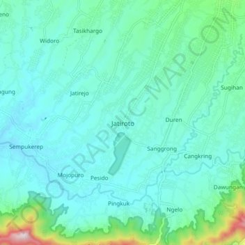 Mapa topográfico Jatiroto, altitud, relieve