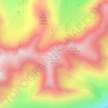 Mapa topográfico Pic de la Vinyola, altitud, relieve