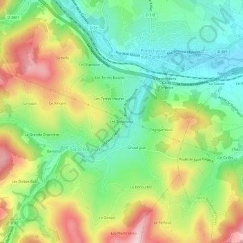 Mapa topográfico Les Brotteaux, altitud, relieve