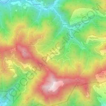 Mapa topográfico Farnocchia, altitud, relieve