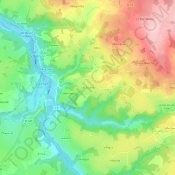 Mapa topográfico Les Ecures, altitud, relieve