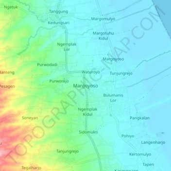 Mapa topográfico Margoyoso, altitud, relieve