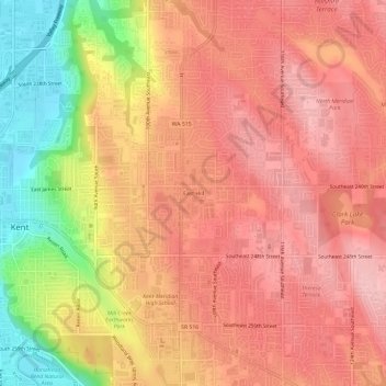 Mapa topográfico East Hill, altitud, relieve