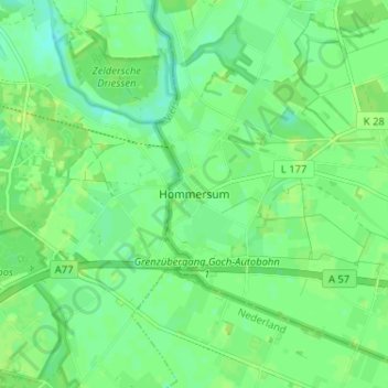 Mapa topográfico Hommersum, altitud, relieve
