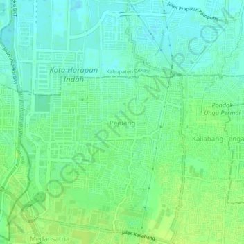 Mapa topográfico Pejuang, altitud, relieve