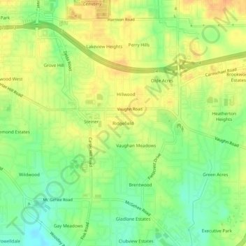 Mapa topográfico Ridgefield, altitud, relieve